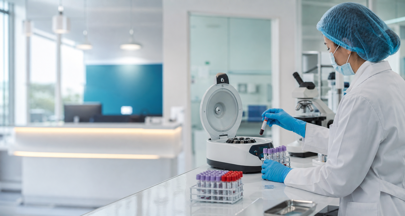Laboratorio clínico moderno procesando muestras médicas